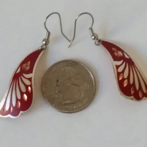Mediterranean Earrings, etched, enamel, copper, hypo-allergenic - Picture 2 of 2